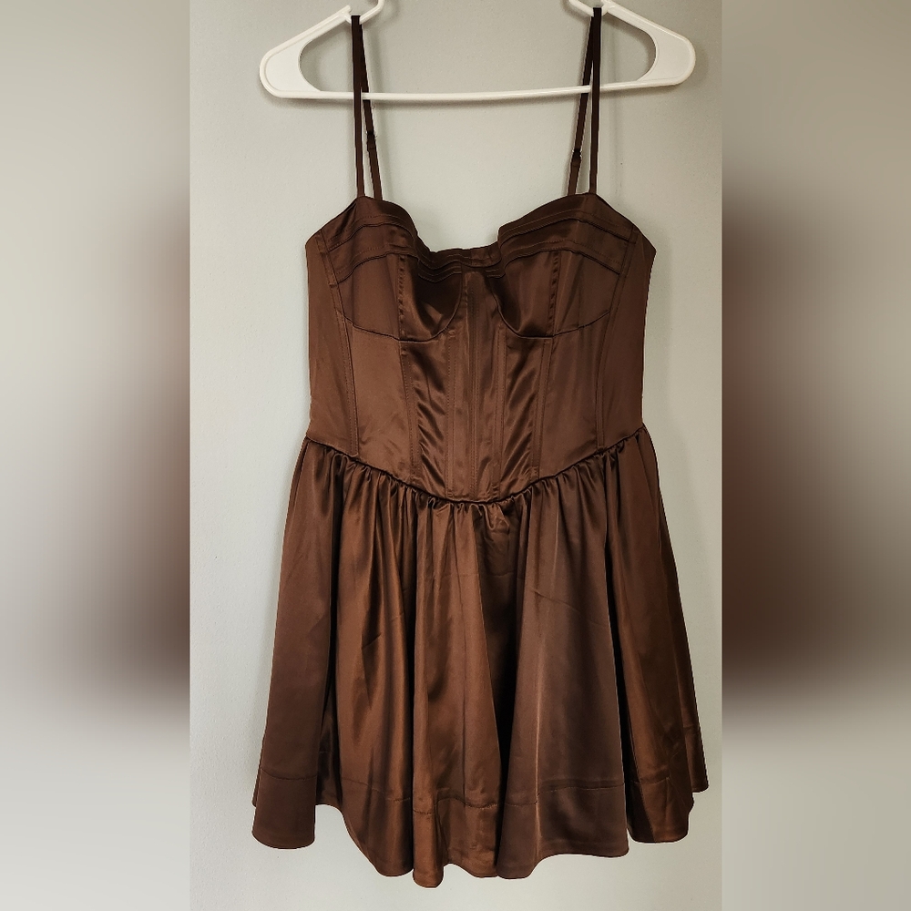ASTR  Linelly Bustier Mini Skater Dress- Chocolate Brown- SZ M- NWT